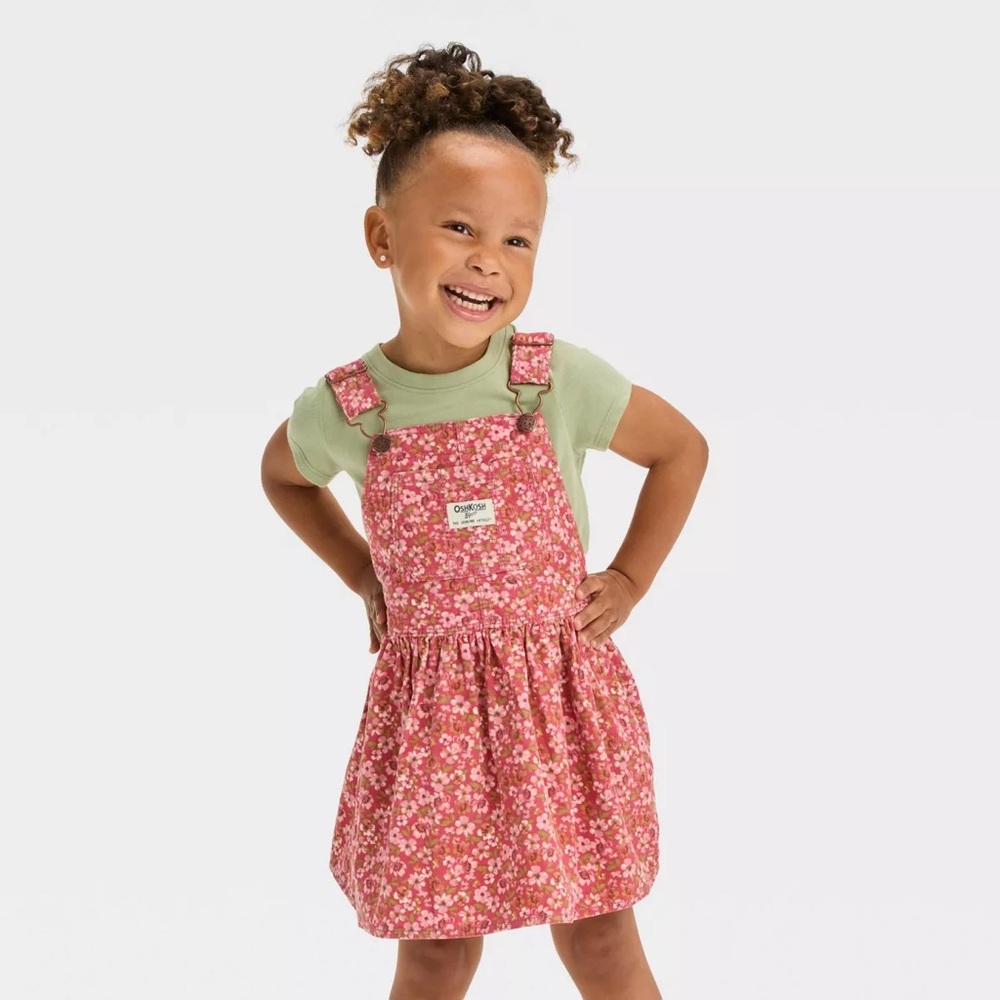 OshKosh B'gosh Pink Floral Kids Overall Dress NWT